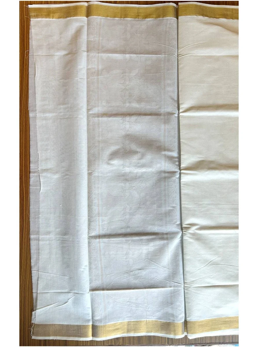 Kaitharikada Kerala Cotton Saree Off White Kasav Zari with Flower Pattern Putta Design